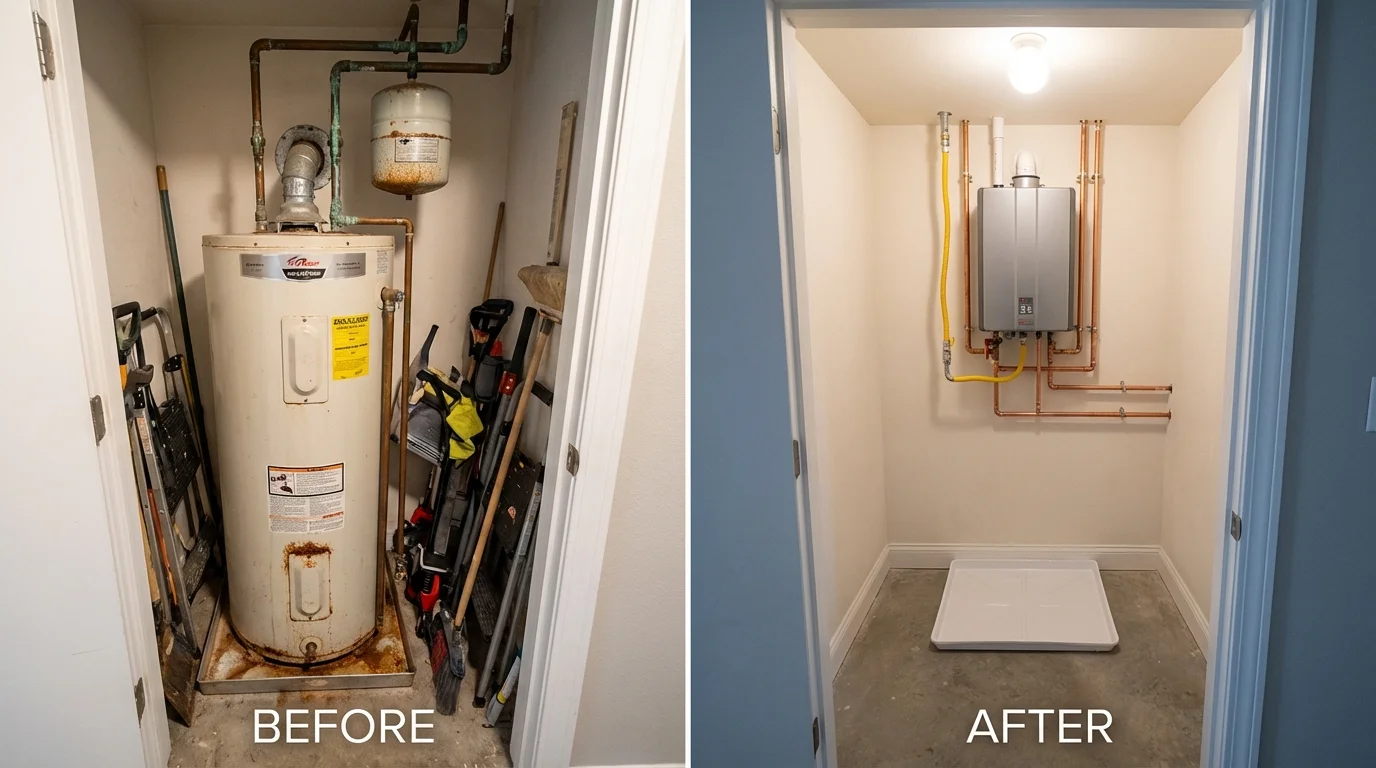 Tank water heater versus wall-mounted tankless unit comparison for Belen, NM homeowners